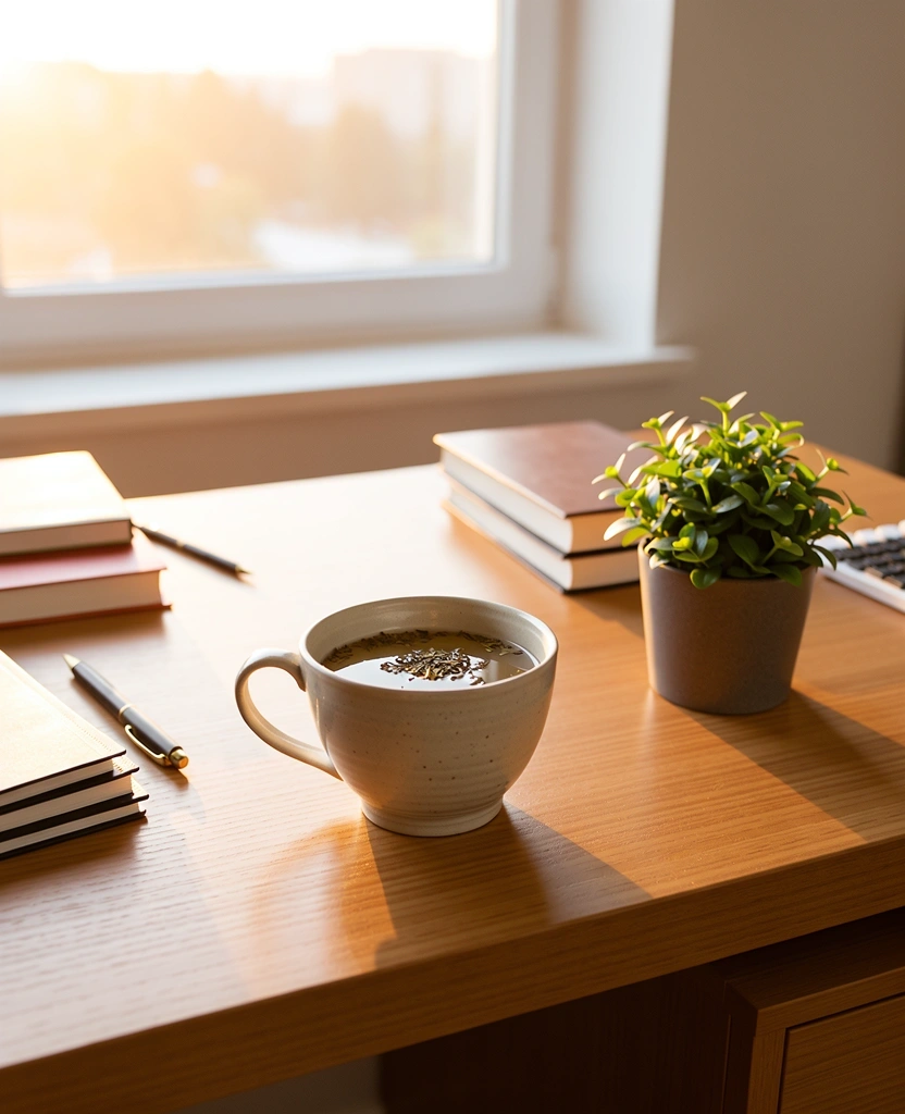 Espacio de trabajo en calma al atardecer